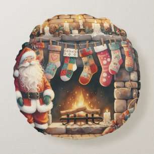 Cojín Redondo Santa por la chimenea Navidades Stockings
