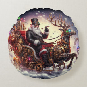 Cojín Redondo Santa/Reno steampunk Navidad/invierno