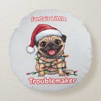 Cojín Redondo Santa’s Little Troublemaker Pug Round Pillow