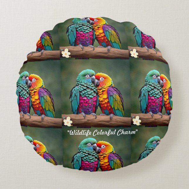 Cojín Redondo "Santuario tropical de aves" (Anverso)