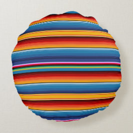 Cojín Redondo Sarape rojo mexicano de oro azul