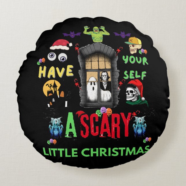 Cojín Redondo Scary Little Christmas Horror Holiday Design   (Anverso)