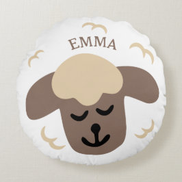Cojín Redondo  Schaf weiß braun personalisierbares Kinderkissen