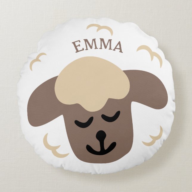 Cojín Redondo  Schaf weiß braun personalisierbares Kinderkissen (Anverso)