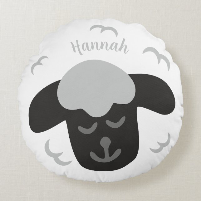 Cojín Redondo Schaf weiß schwarz personalisierbares Kinderkissen (Anverso)