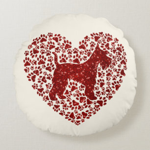 Cojín Redondo Schnauzer Silhouette Heart Paws Print - Dog Lover