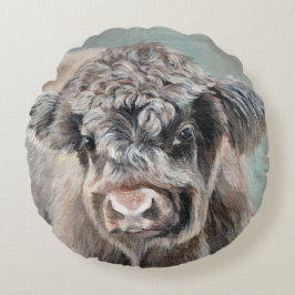 Cojín Redondo Scottish Highland Calf on Green