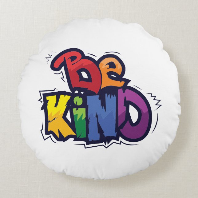 Cojín Redondo Sé amable | LGBTQ | Arcoiris | Mes del orgullo (Anverso)