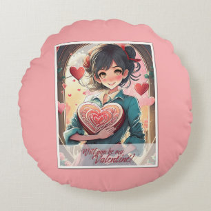 Cojín Redondo Sé mi San Valentín al estilo Manga 31470