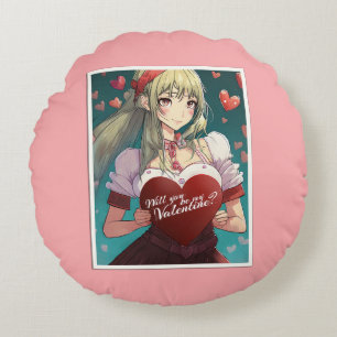 Cojín Redondo Sé mi San Valentín al estilo manga 33893