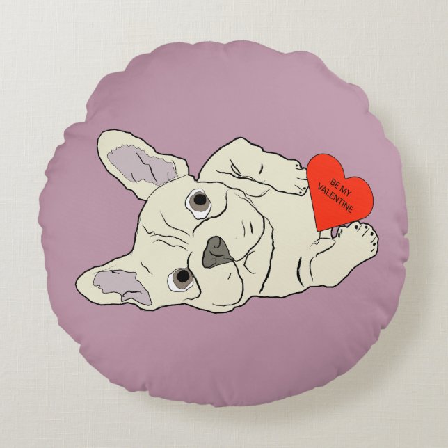Cojín Redondo Sé mi San Valentín, perro (Anverso)
