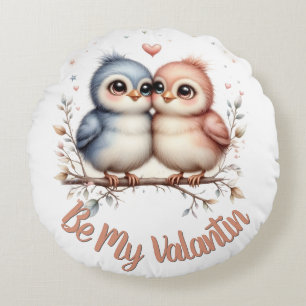 Cojín Redondo Sé Mi Valentin – Arte de San Valentín de Aves de A