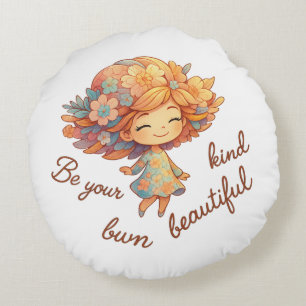 Cojín Redondo Sé tu propio tipo de belleza - Chica floral redond