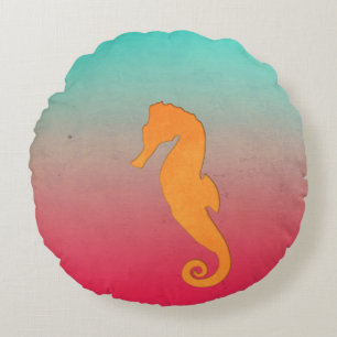 Cojín Redondo Seahorse naranja silhouette Simple Nautical