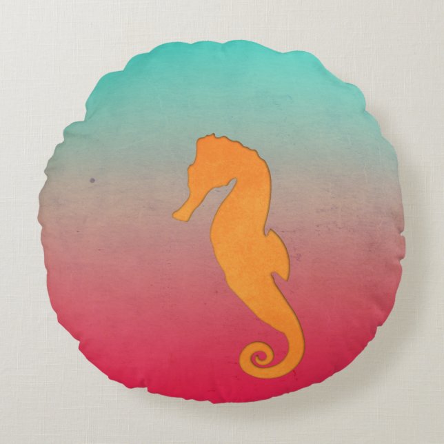 Cojín Redondo Seahorse naranja silhouette Simple Nautical (Anverso)