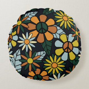 Cojín Redondo Seamless 70's retro hippie flowers pattern - Vinta