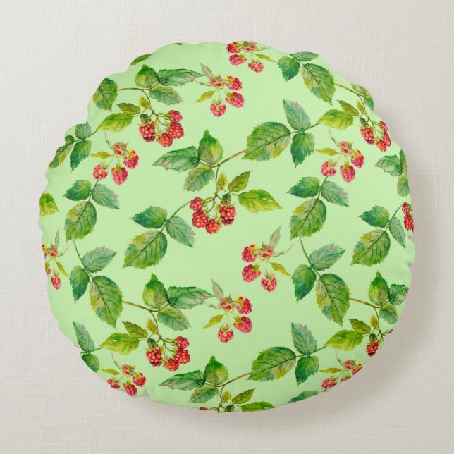 Cojín Redondo Seamless background with healthy berry - raspberry (Anverso)