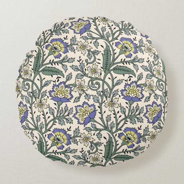 Cojín Redondo Seamless blue, yellow, and white floral pattern  (Anverso)