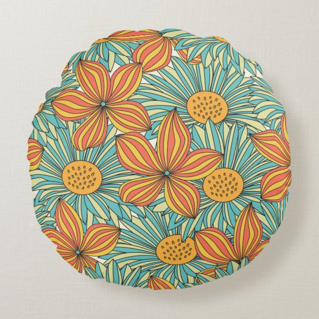 Cojín Redondo Seamless colorful floral pattern design (Anverso)
