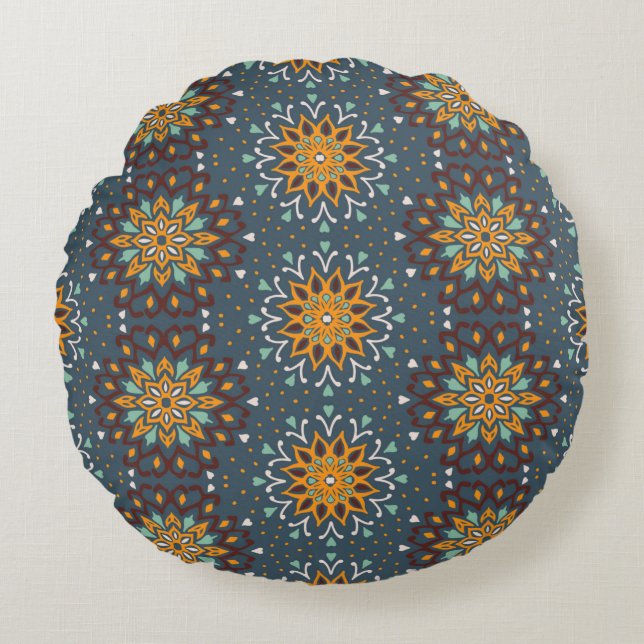 Cojín Redondo Seamless floral pattern. Stylized doodle flowers.  (Anverso)