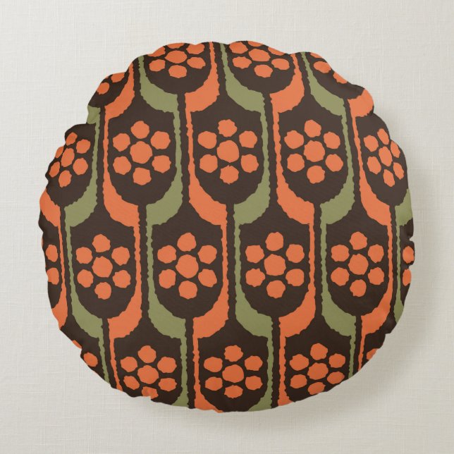 Cojín Redondo Seamless flower repeat pattern orange gold50s,60s, (Anverso)
