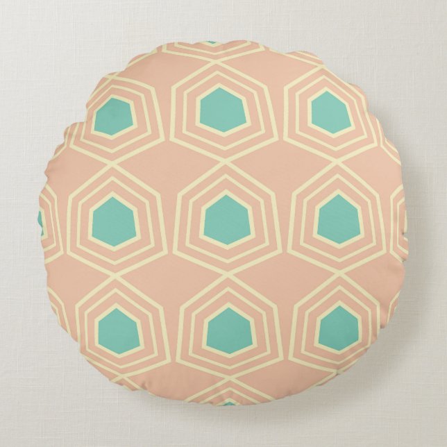 Cojín Redondo Seamless geometric pattern with teal pentagons (Anverso)