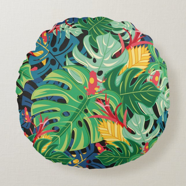 Cojín Redondo Seamless graphic pattern with leaves monstera and  (Anverso)