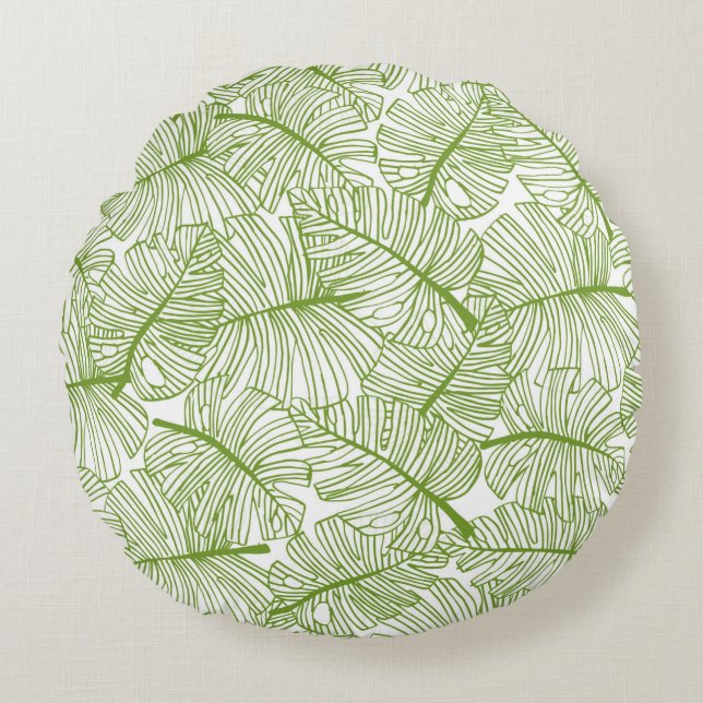 Cojín Redondo Seamless pattern Monstera leaves background. Flora (Anverso)