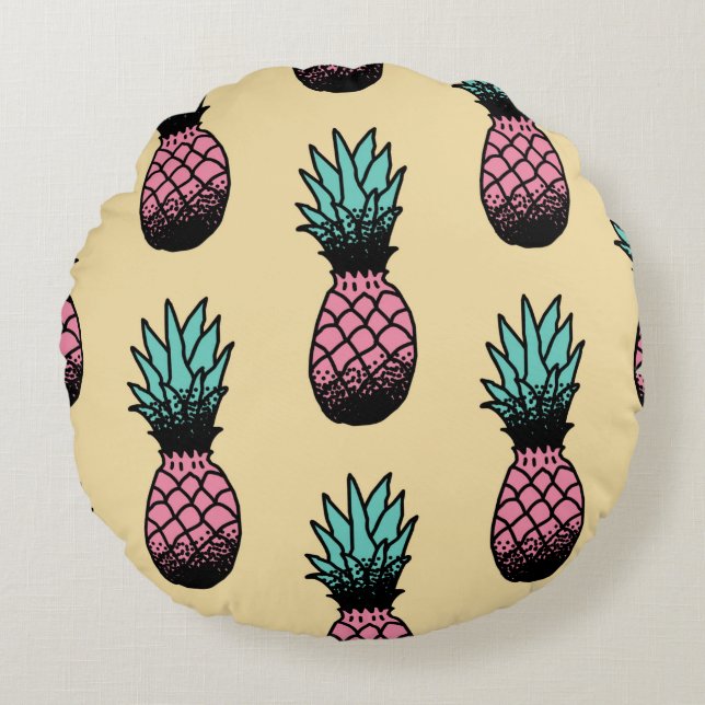 Cojín Redondo Seamless pattern of cute hand drawn pineapple (Anverso)