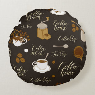Cojín Redondo Seamless pattern on tea and coffee theme in retro 