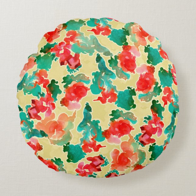 Cojín Redondo Seamless pattern with Abstract flowers drawn by a  (Anverso)