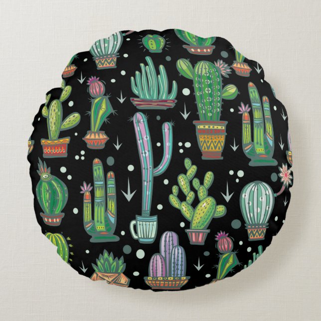 Cojín Redondo Seamless pattern with cute cactuses (Anverso)