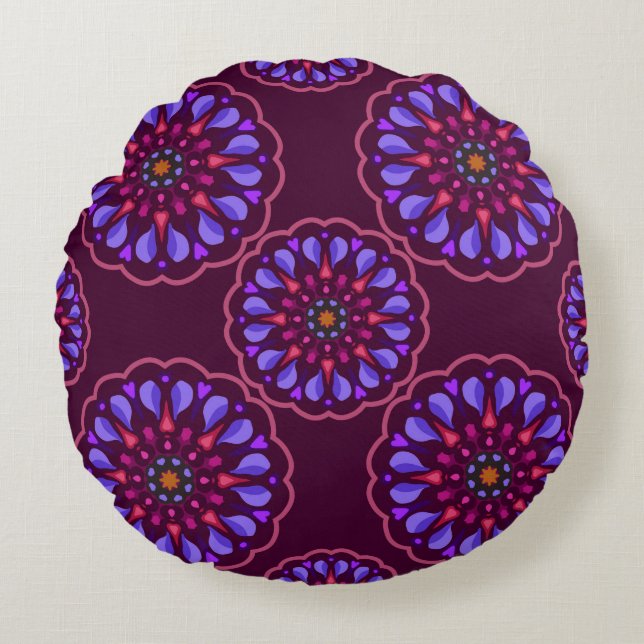 Cojín Redondo Seamless pattern with ethnic mandala art ornament. (Anverso)