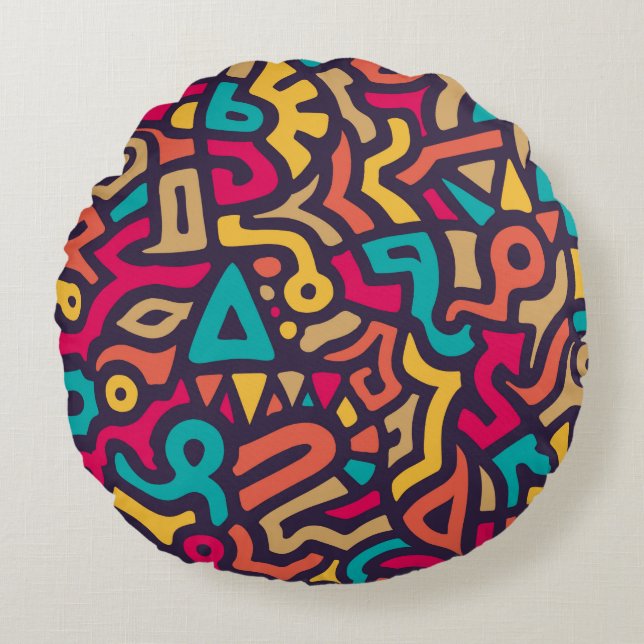 Cojín Redondo Seamless Pattern with Graffiti Curve Shapes. Mix o (Anverso)