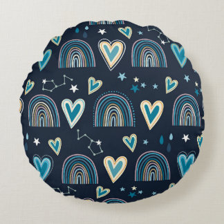 Cojín Redondo Seamless pattern with hearts, rainbows and celesti