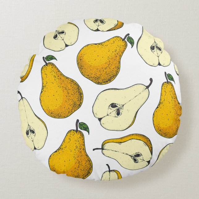 Cojín Redondo Seamless pattern with pear. Hand drawn pattern bac (Anverso)