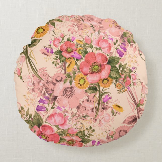 Cojín Redondo Seamless rococo pattern bouquets. Beautiful bouque (Anverso)