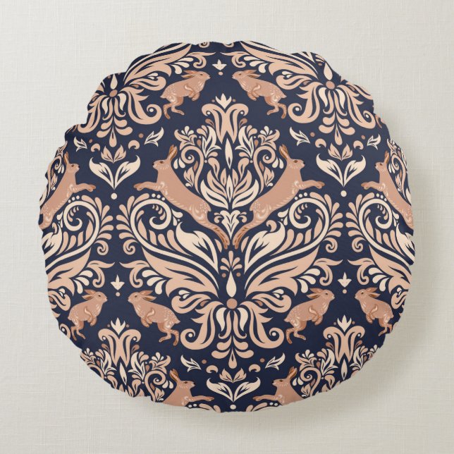 Cojín Redondo Seamless symmetrical pattern in the Damask style.  (Anverso)