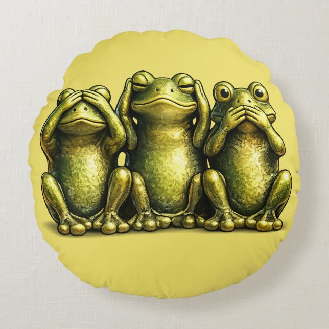 Cojín Redondo See Hear Speak No Evil Funny Frogs (Anverso)