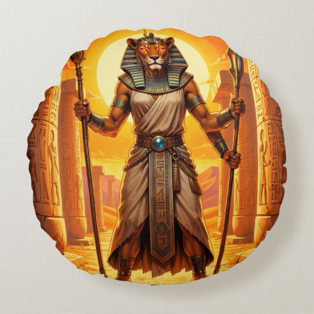 Cojín Redondo Sekhmet – Löwenköpfige Kriegsgöttin (Anverso)