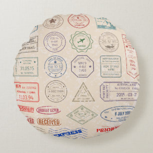 Cojín Redondo Sellos vintage vintage de franqueo de países