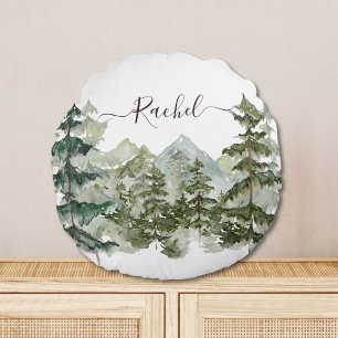 Cojín Redondo Selva acuática de pino y estética de montaña