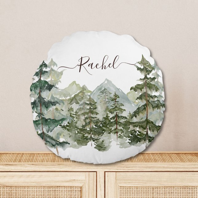 Cojín Redondo Selva acuática de pino y estética de montaña (In situ)