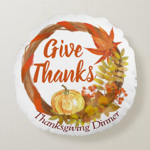 Cojín Redondo Sencilla cena de Acción de Gracias acuarela Caída 
