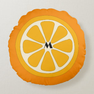 Cojín Redondo Sencilla rebanada Minimalista de Naranja con monog