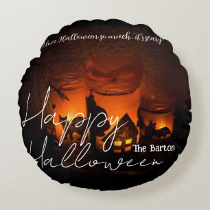 Cojín Redondo Sencilla y oscura familia Happy Halloween