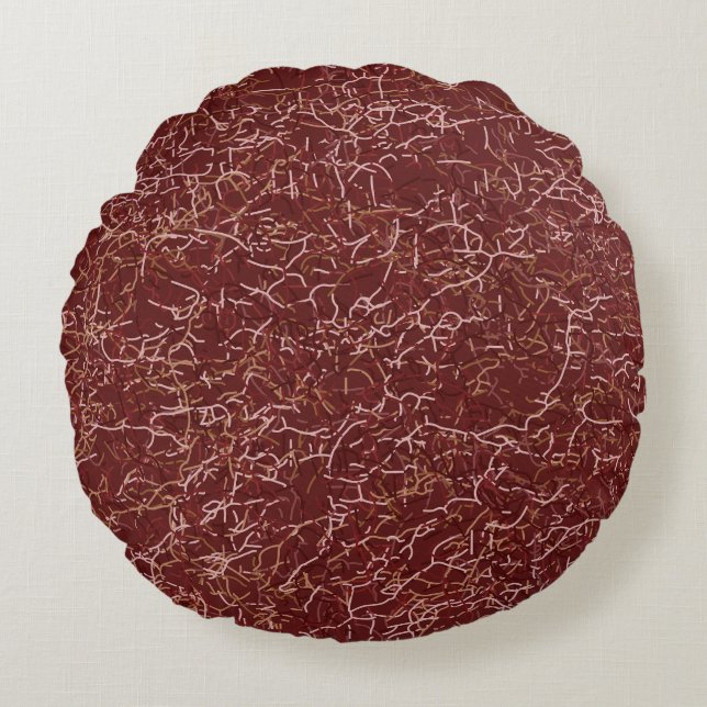 Cojín Redondo Sencillo Abstrato Thread Art Patrón rojo (Anverso)