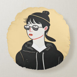 Cojín Redondo Sencillo dibujo moderno de jóvenes geniales
