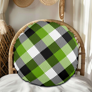 Cojín Redondo Sencillo Tartán Plaids Neon Green