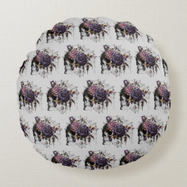 Cojín Redondo Sencillos rosas góticos y fiesta de Halloween con